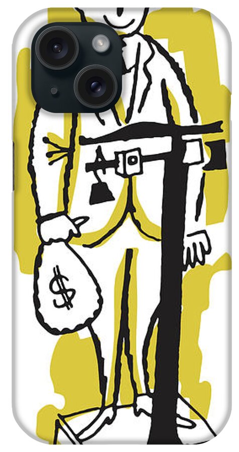 Abundance iPhone Case featuring the drawing Man Weighing Himself and Money #1 by CSA Images
