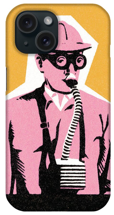 Air Quality iPhone Case featuring the drawing Man with gas mask #1 by CSA Images