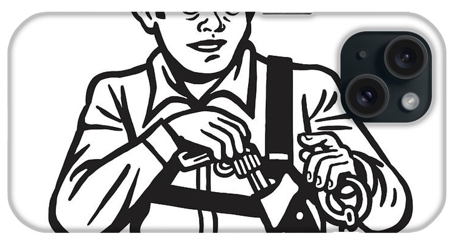 Adult iPhone Case featuring the drawing Man With Gun and Handcuffs #1 by CSA Images