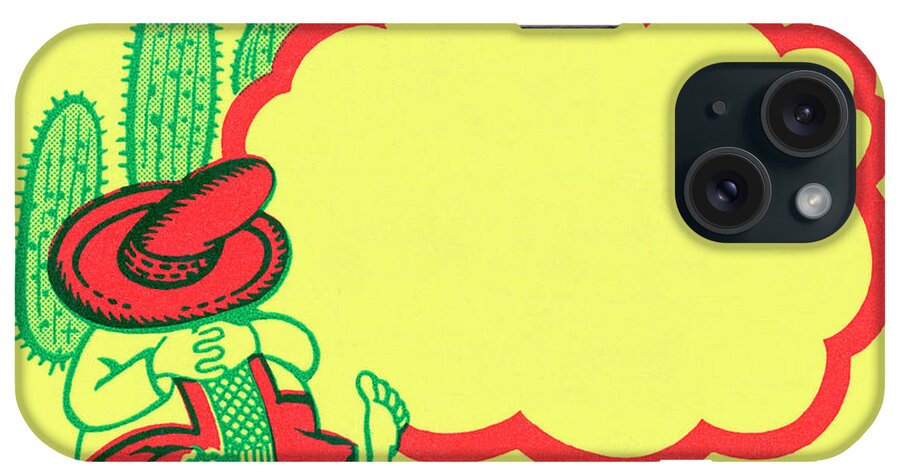 Accessories iPhone Case featuring the drawing Mexican Resting on a Cactus and Border #1 by CSA Images