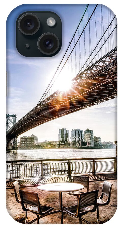 Estock iPhone Case featuring the digital art New York City, John V. Lindsay East River Park & Williamsburg Bridge #1 by Lumiere