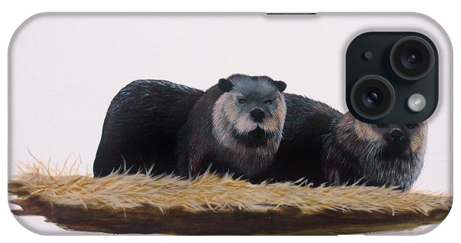 Otters iPhone Case featuring the painting Otters #1 by Jean Yves Crispo