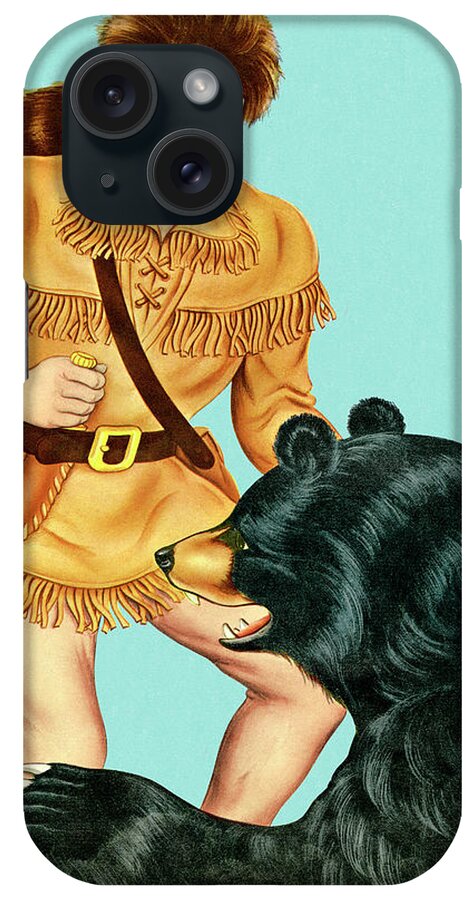 Accessories iPhone Case featuring the drawing Pantless Man and Bear #1 by CSA Images
