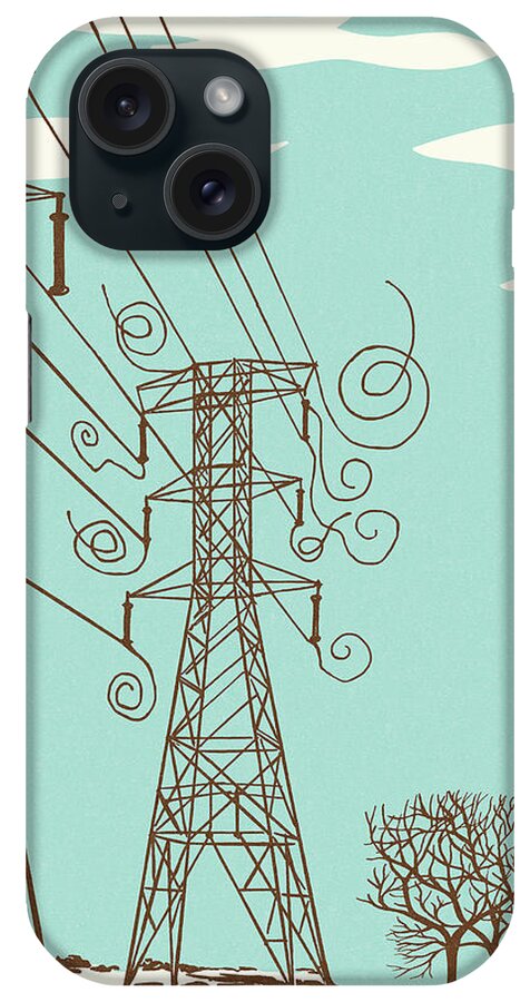 Blue Background iPhone Case featuring the drawing Power Lines #1 by CSA Images