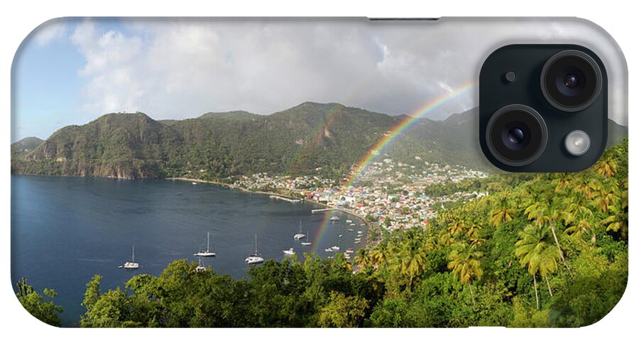 Estock iPhone Case featuring the digital art Rainbow Above Soufriere, Saint Lucia #1 by Tim Mannakee