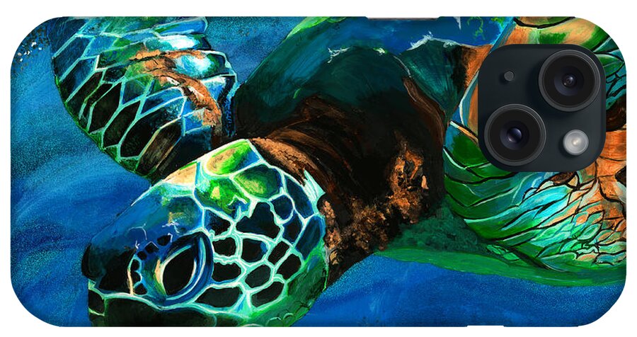 Sea Turtle iPhone Case featuring the painting Searching for Light by Ashley Lane