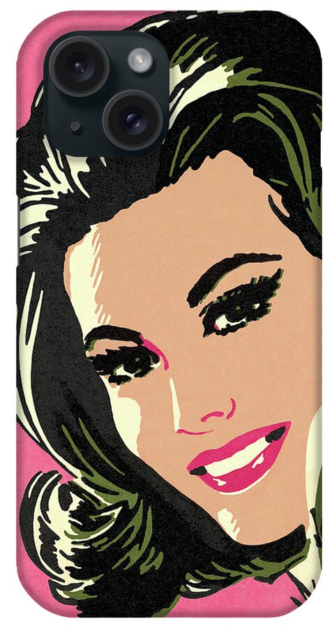 Adult iPhone Case featuring the drawing Smiling Dark Haired Woman #1 by CSA Images