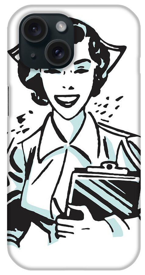 Accessories iPhone Case featuring the drawing Smiling Nurse with Clipboard #1 by CSA Images