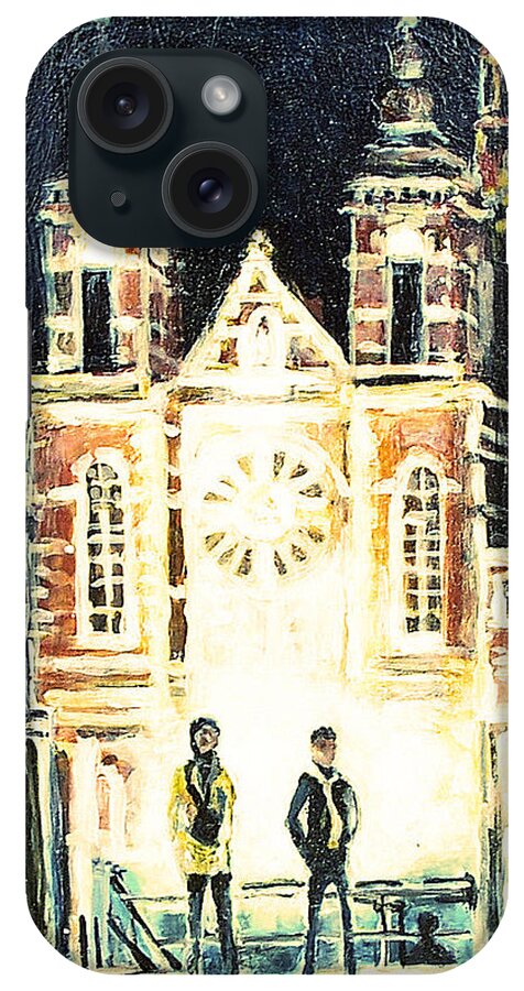 Night Scene iPhone Case featuring the painting St Nicolaaskerk Church by Linda Shackelford