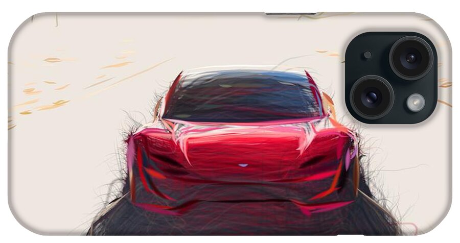 Tesla iPhone Case featuring the digital art Tesla Roadster Drawing #2 by CarsToon Concept