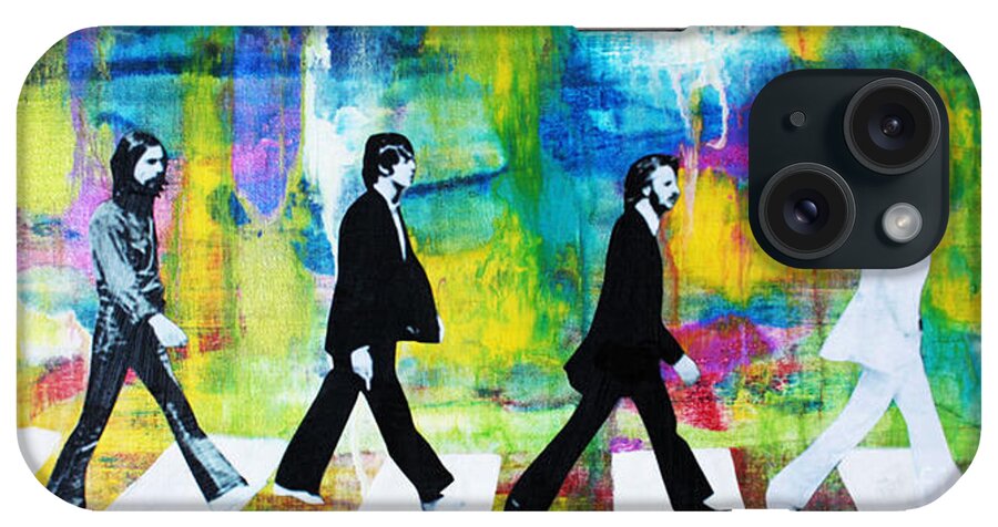 The Beatles iPhone Case featuring the painting The Beatles Group Abbey Road #2 by Kathleen Artist PRO