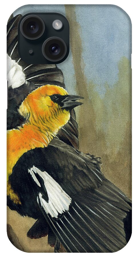 Yellow Headed Blackbird iPhone Case featuring the painting The Flirt #1 by Barbara Keith