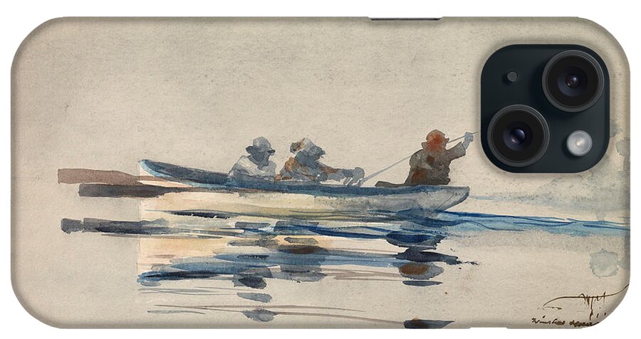 Winslow Homer iPhone Case featuring the drawing Three Men in a Boat #1 by Winslow Homer