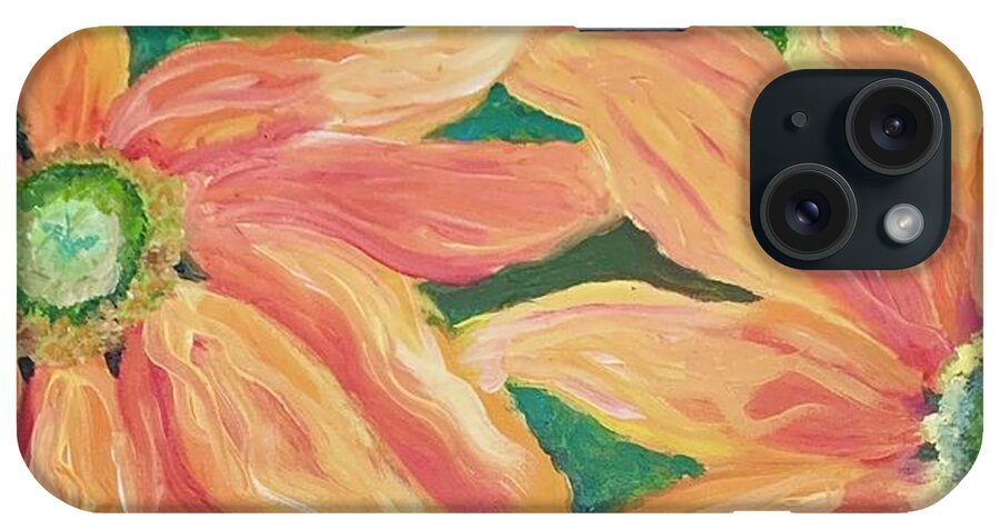 Flowers iPhone Case featuring the painting Three Orange Flowers #2 by Judy Dimentberg