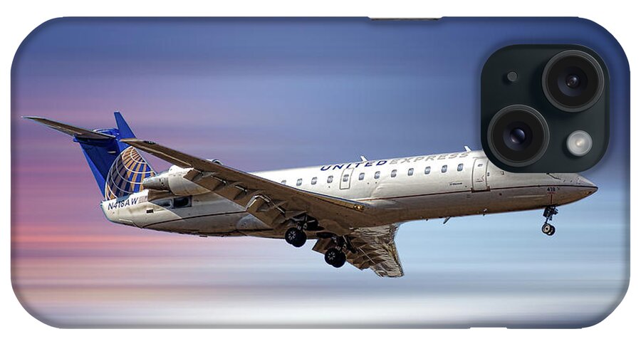 United Express iPhone Case featuring the mixed media United Express Bombardier CRJ-200LR #1 by Smart Aviation
