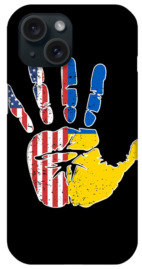 Ukrainian American Gift iPhone Case featuring the digital art USA Ukraine Handprint Flag Proud Ukrainian American Heritage Biracial American Roots Culture Descendents #2 by Martin Hicks