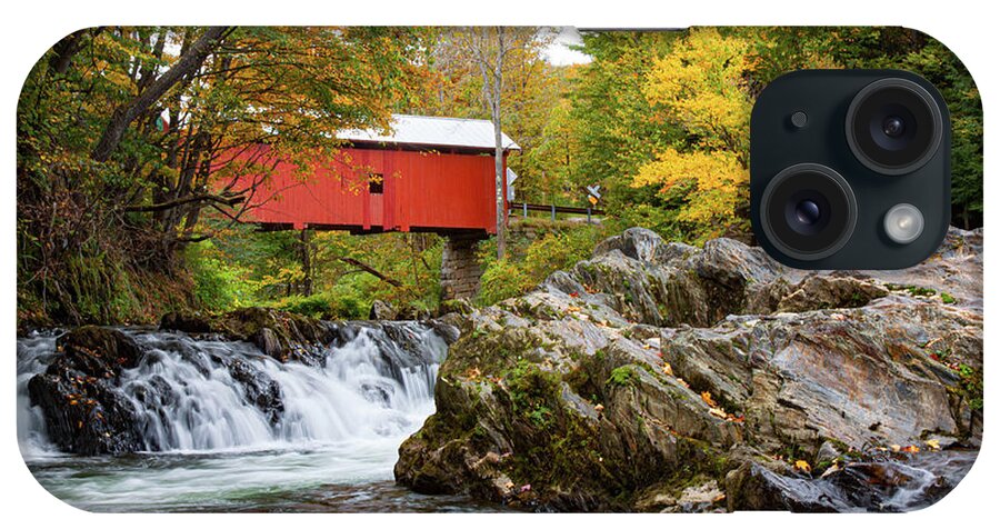 Slaughterhouse Covered Bridge iPhone Case featuring the photograph Vermont covered bridge in autumn #1 by Jeff Folger