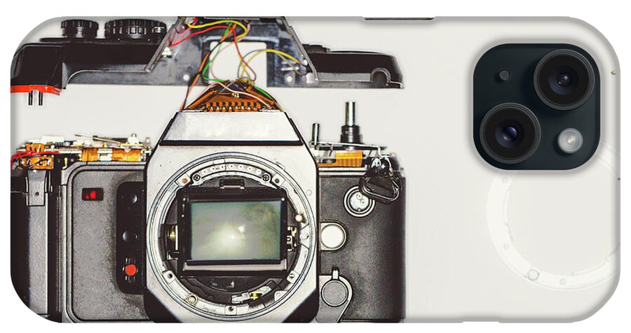 Focus iPhone Case featuring the photograph Vintage Disassembled Camera #1 by Deimagine
