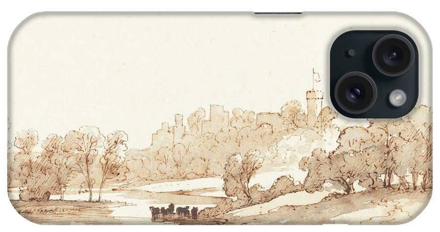 Landscape iPhone Case featuring the drawing Warwick Castle From The Avon by John Baverstock Knight
