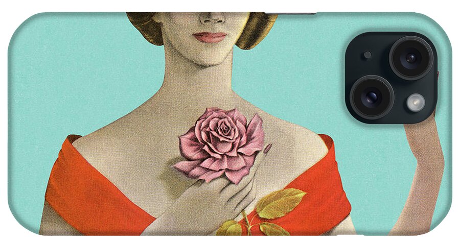 Adult iPhone Case featuring the drawing Woman Holding a Flower #1 by CSA Images