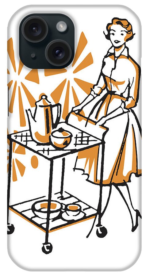 Adult iPhone Case featuring the drawing Woman Pushing Food Cart #1 by CSA Images