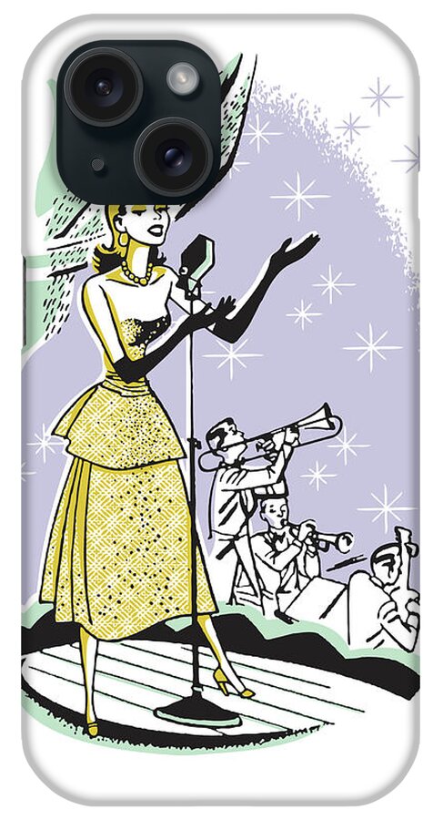 Adult iPhone Case featuring the drawing Woman Singing on Stage with Band Accompaniment #1 by CSA Images