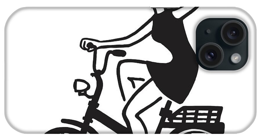Activity iPhone Case featuring the drawing Woman Waving and Riding a Bike #1 by CSA Images