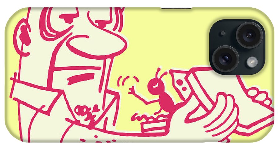 Accessories iPhone Case featuring the drawing Worker Having Sandwich for Lunch #1 by CSA Images
