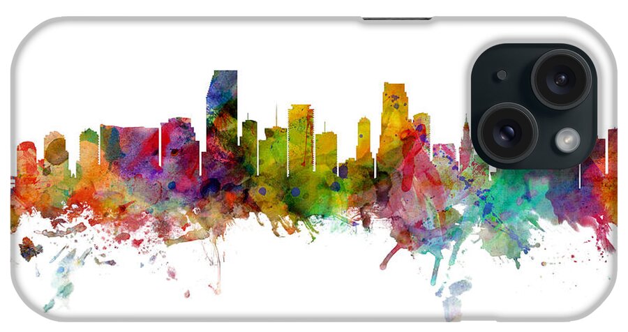 Miami iPhone Case featuring the digital art Miami Florida Skyline #10 by Michael Tompsett