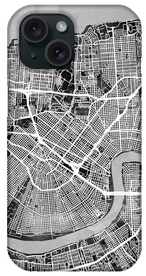 New Orelans iPhone Case featuring the digital art New Orleans Street Map #10 by Michael Tompsett