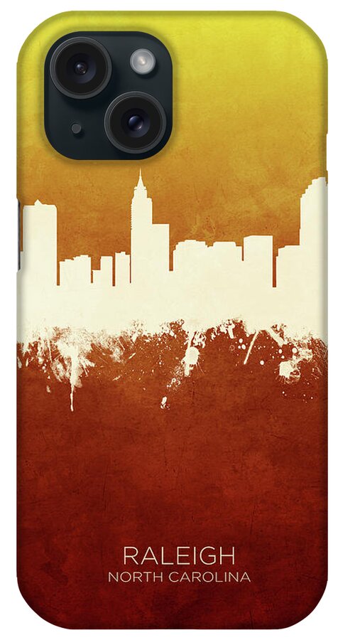 Raleigh iPhone Case featuring the digital art Raleigh North Carolina Skyline #10 by Michael Tompsett