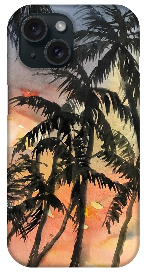 The Palm Trees Under The Sunset iPhone Case featuring the painting 1042019 by Han in Huang wong