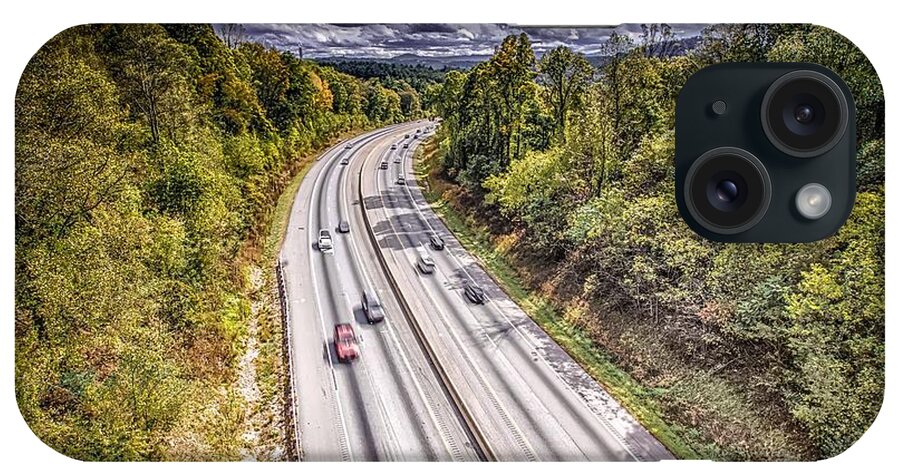 Multi Colored iPhone Case featuring the photograph Aerial view of i-40 highway in north carolina from blue ridge pa #11 by Alex Grichenko