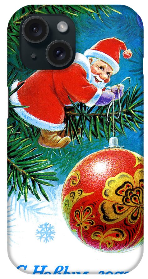 Little iPhone Case featuring the digital art Vintage Soviet Holiday Postcard #12 by Long Shot