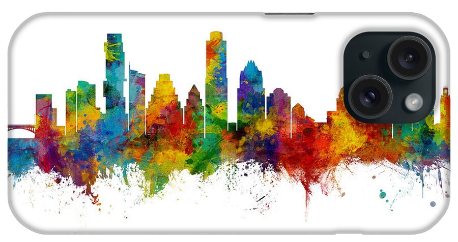 Austin iPhone Case featuring the digital art Austin Texas Skyline #15 by Michael Tompsett