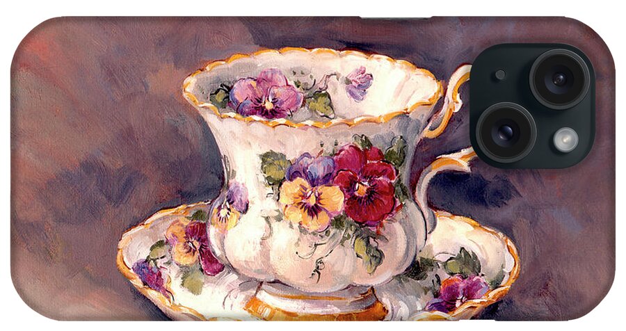 Pansy Teacup iPhone Case featuring the painting 160 Pansy Teacup by Barbara Mock