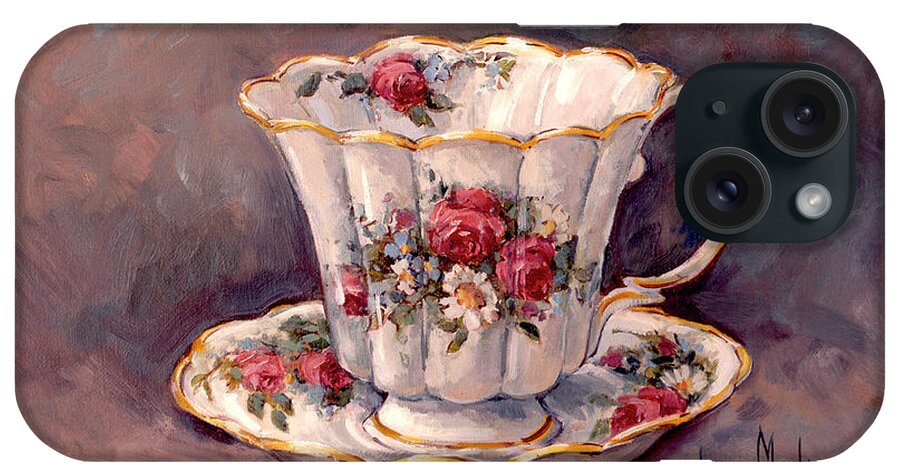 Rose Nosegay Teacup iPhone Case featuring the painting 162 Rose Nosegay Teacup by Barbara Mock