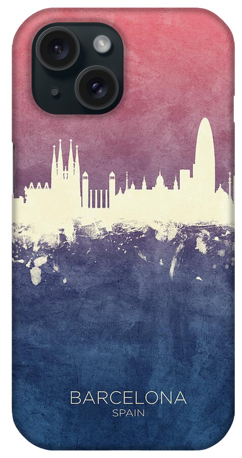 Barcelona iPhone Case featuring the digital art Barcelona Spain Skyline #17 by Michael Tompsett