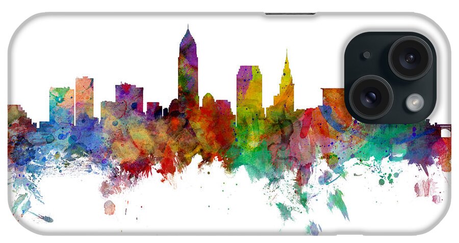 Cleveland iPhone Case featuring the digital art Cleveland Ohio Skyline #17 by Michael Tompsett