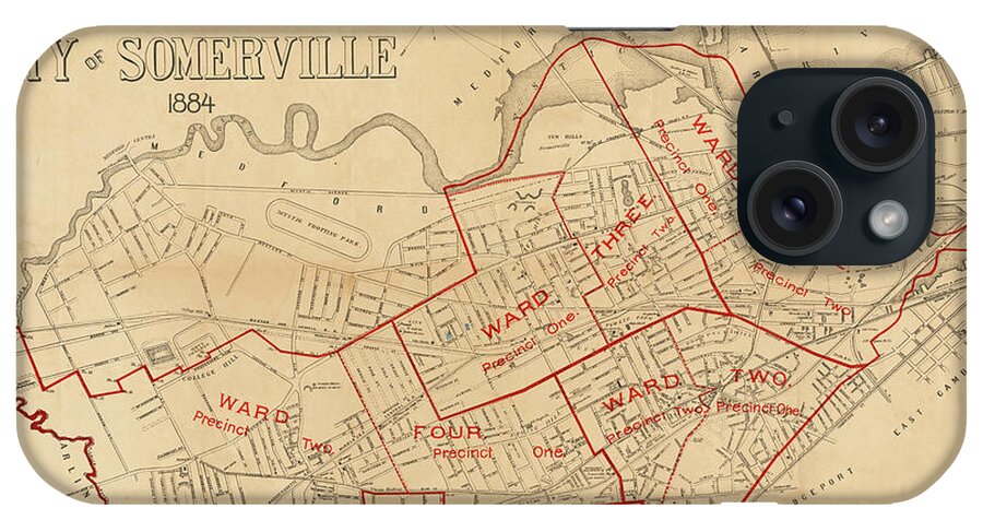 Somerville iPhone Case featuring the digital art 1884 City of Somerville MA Ward Map by Toby McGuire