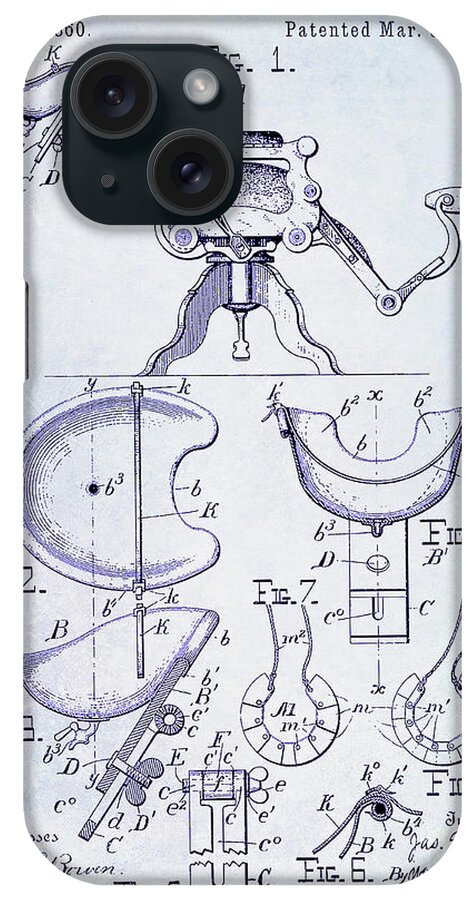 Barber Chair Patent Drawing Blueprint iPhone Case featuring the photograph 1896 Barbers Chair Patent Blueprint by Jon Neidert