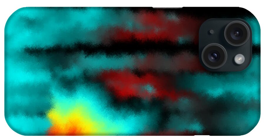 Rithmart Abstract Fade Fading Pixels Noise Clouds Organic Shades Random Computer Digital Shapes Changing Directions Large Pixels Shades iPhone Case featuring the digital art 18x9.249-#rithmart by Gareth Lewis