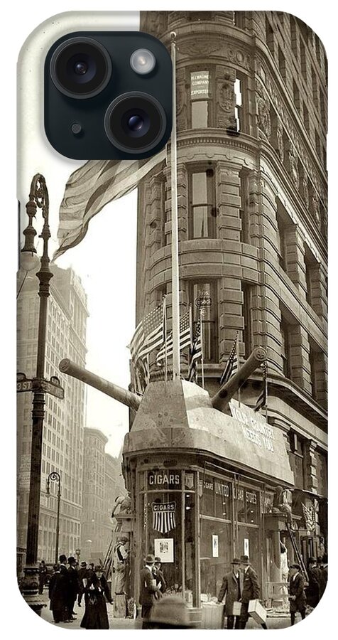 City iPhone Case featuring the painting 1917 Photo NEW YORK Flatiron Building by Celestial Images