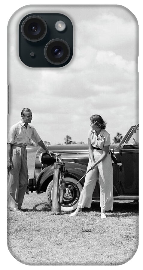 Photography iPhone Case featuring the photograph 1930s Golfers Couple Man Woman by Vintage Images