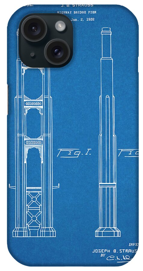 1932 San Francisco Golden Gate Bridge Antique Paper Patent Print iPhone Case featuring the drawing 1932 San Francisco Golden Gate Bridge Blueprint Patent Print by Greg Edwards