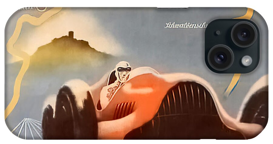Vintage iPhone Case featuring the mixed media 1949 Nurburgring Race Poster Featuring Alfa Romeo by Retrographs