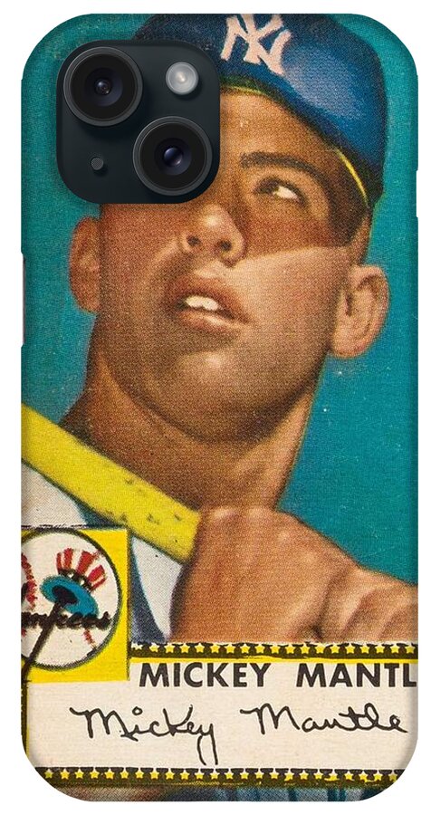 Player iPhone Case featuring the painting 1952 Topps Mickey Mantle by Celestial Images
