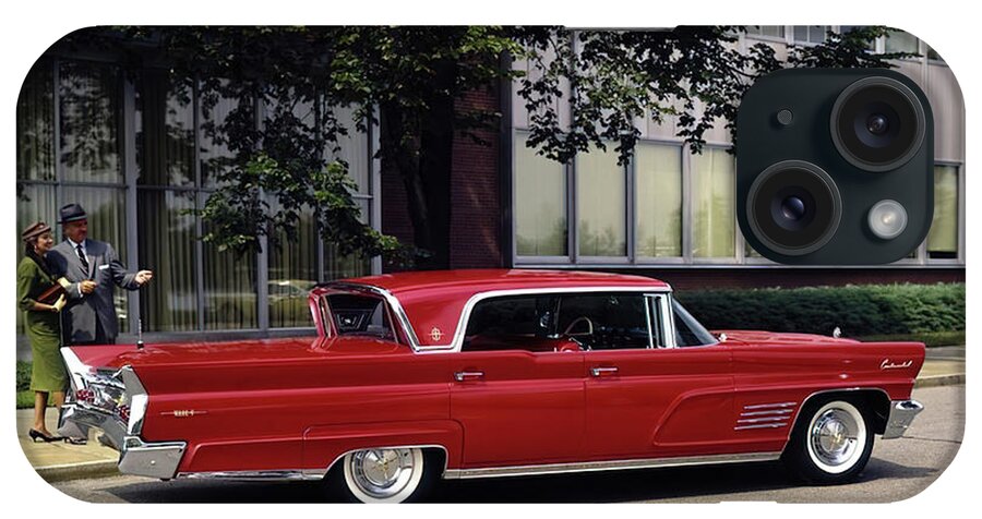 Vintage iPhone Case featuring the photograph 1960 Lincoln Continental Sedan With Admiring Couple by Retrographs