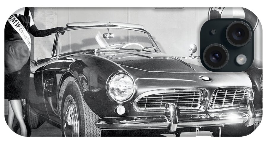 Vintage iPhone Case featuring the photograph 1960s Bmw 507 Roadster With Fashion Model by Retrographs