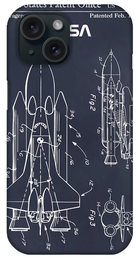 Space Shuttle Patent Print iPhone Case featuring the drawing 1975 NASA Space Shuttle Patent Print Blackboard by Greg Edwards